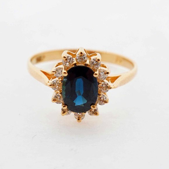 Jewelry - Blue Sapphire Dimaond Ring 14K Yellow Gold Oval